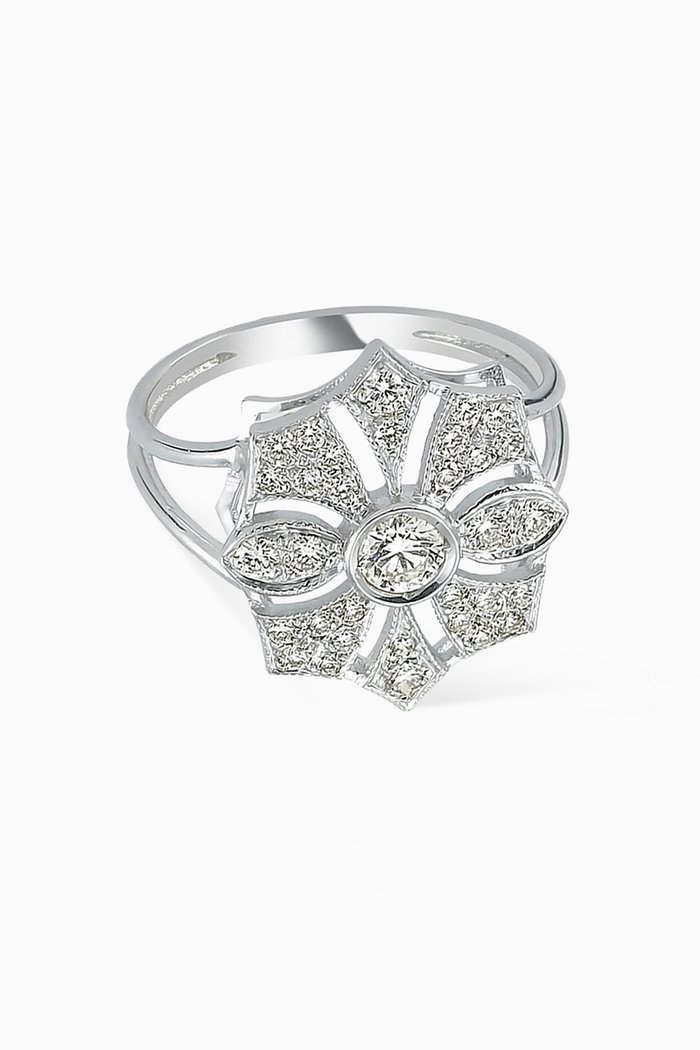 

Paris Flower Diamond Pinky Ring in 18kt White Gold, Silver