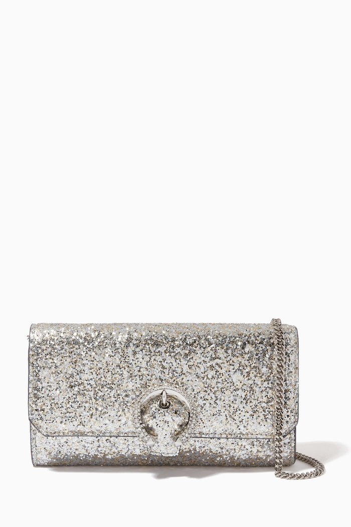 

Wallet with Chain in Coarse Glitter, Metallic
