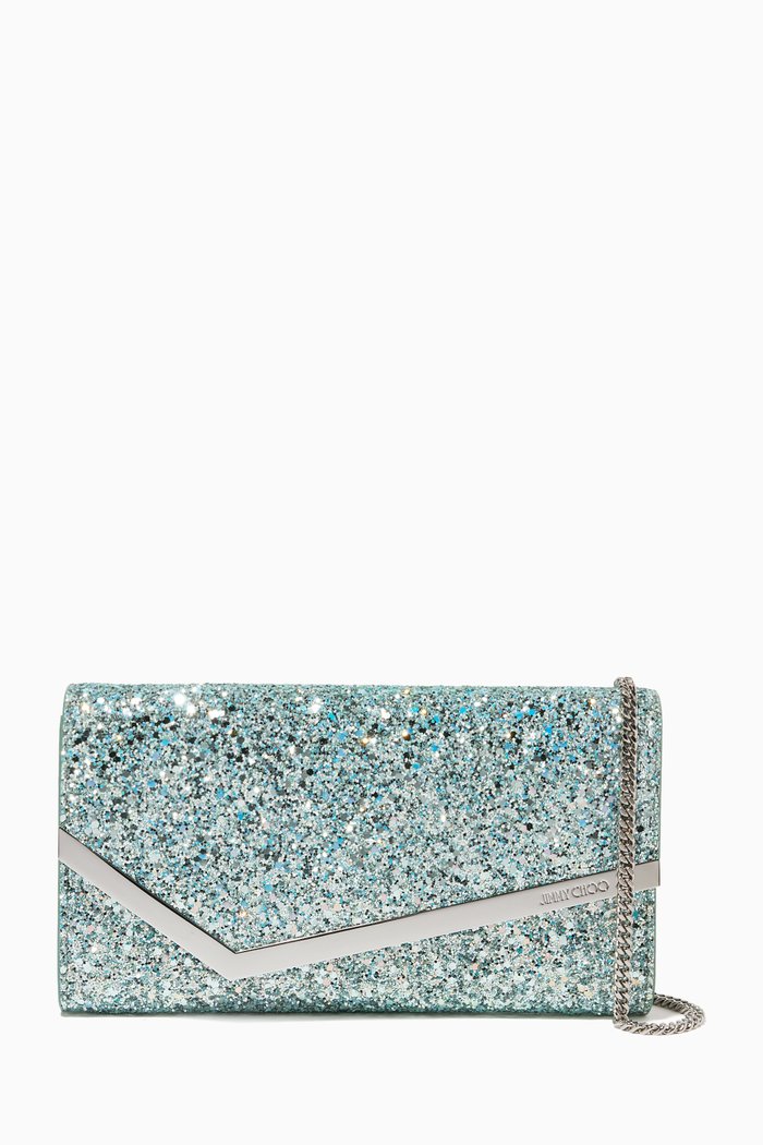 

Emmie Clutch Bag in Coarse Glitter, Green
