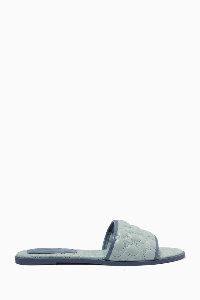 Olivea Slide Sandals in Topstitch Leather, Multicolour