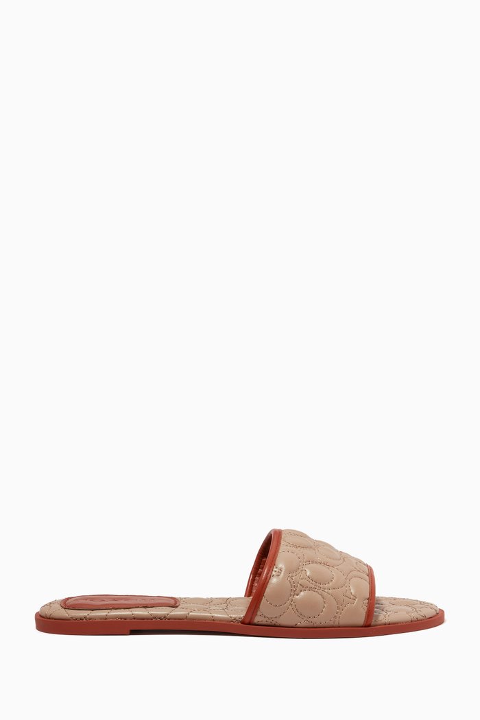 

Olivea Slide Sandals in Topstitch Leather, Brown
