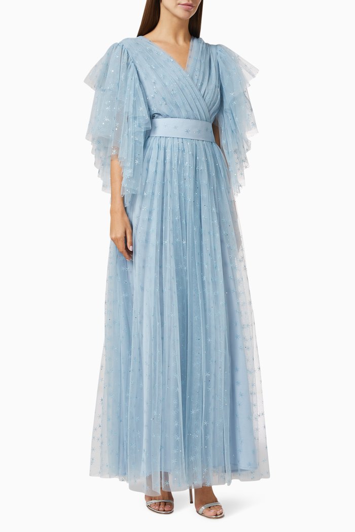 

Draped Gown with Ruffles, Blue