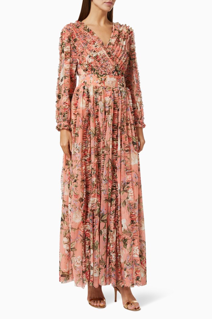 

Floral Frill Gown with Sequin Embroidery, Yellow
