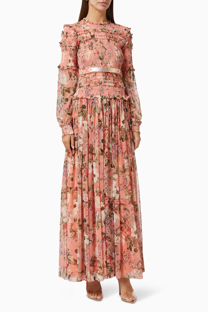 

Smocked Frill Floral Dress, Pink