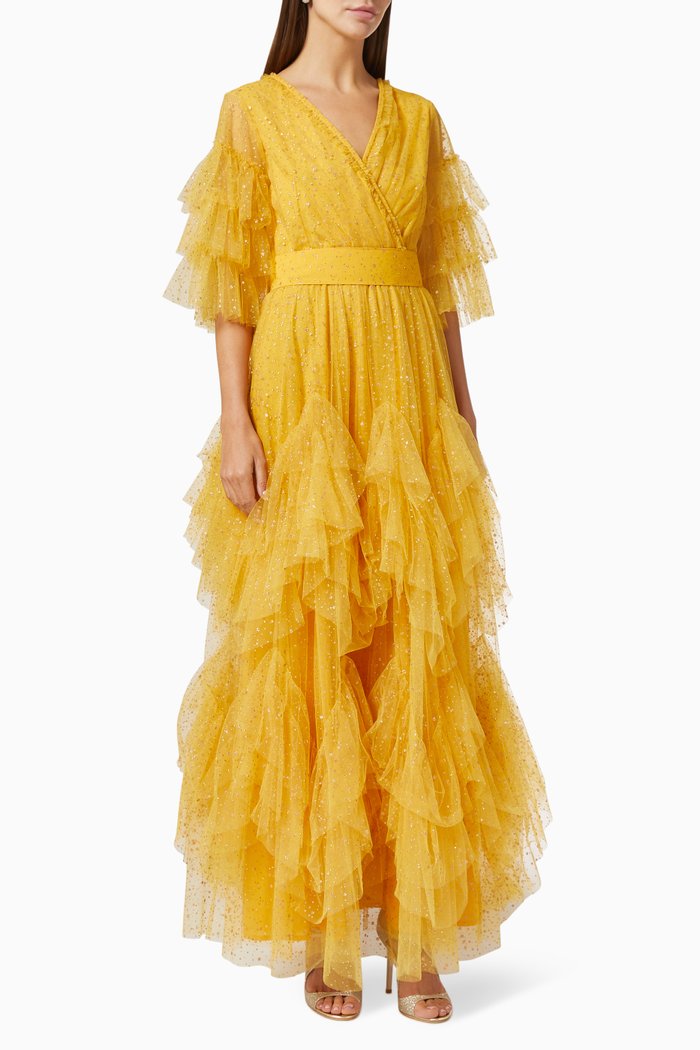 

Ruffle Dress in Shimmer Tulle, Yellow