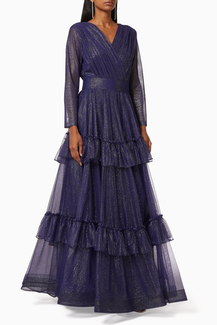 

Tiered Gown in Shimmer Tulle, Blue