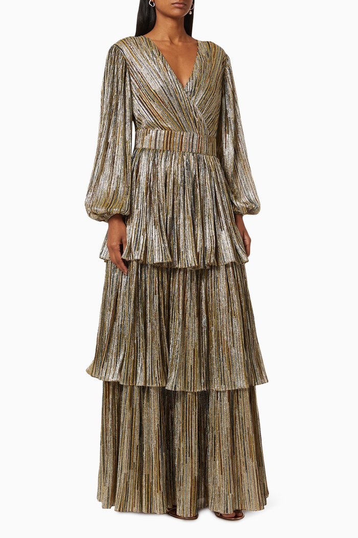 

Tiered Gown with Metallic Stripes, Multicolour