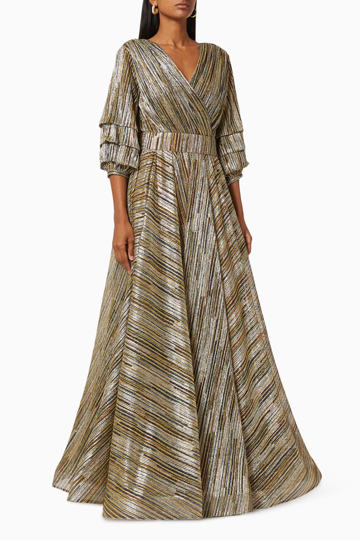 

Flare Gown with Metallic Stripes, Multicolour