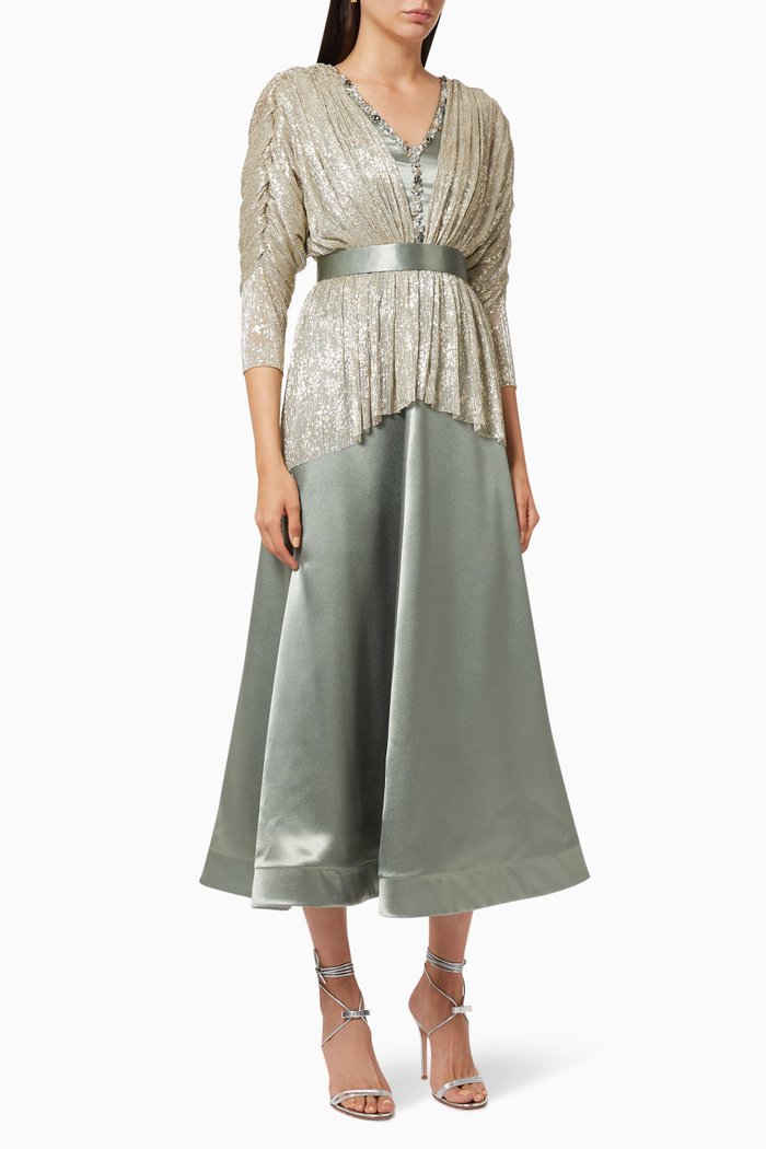 

Embellished Satin Tulle Dress, Grey