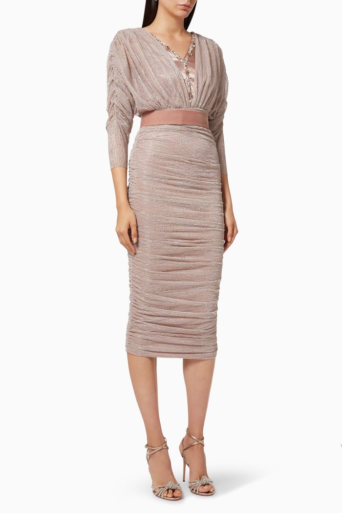 

Cross Pleat Satin Tulle Dress, Pink