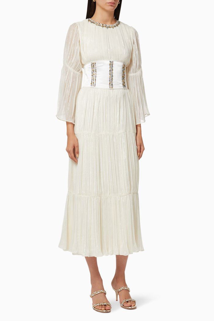 

Chiffon Pleated Dress, White