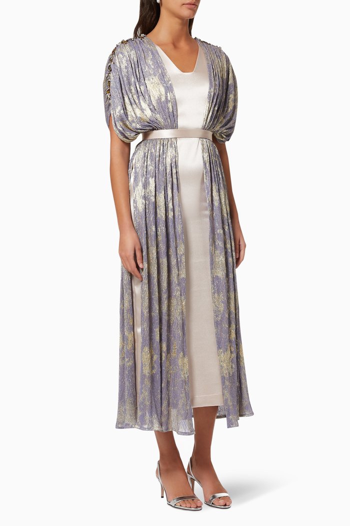Satin Metallic Jersey Dress, Blue