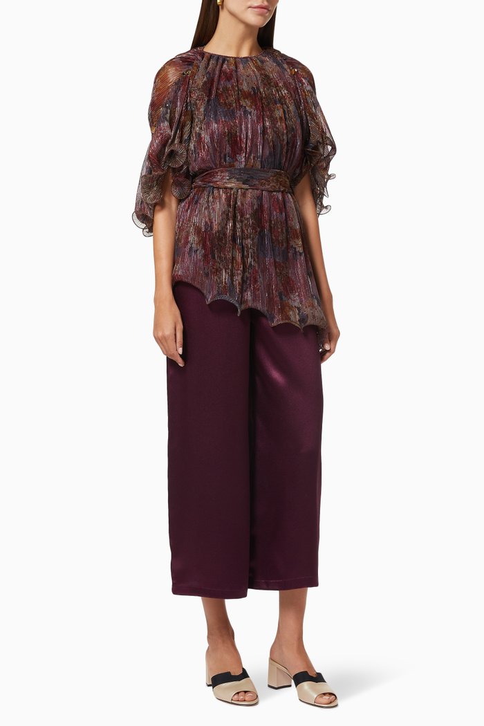 Printed Overlay Jumpsuit, Burgundy