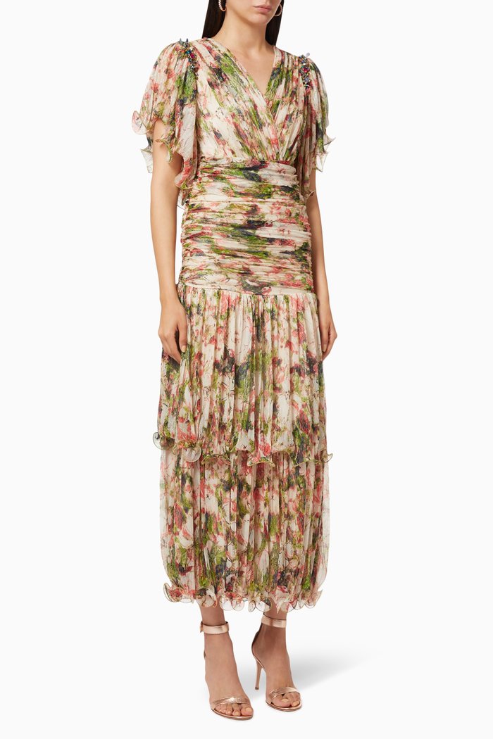 

Floral Pleated Tulle Dress, Multicolour