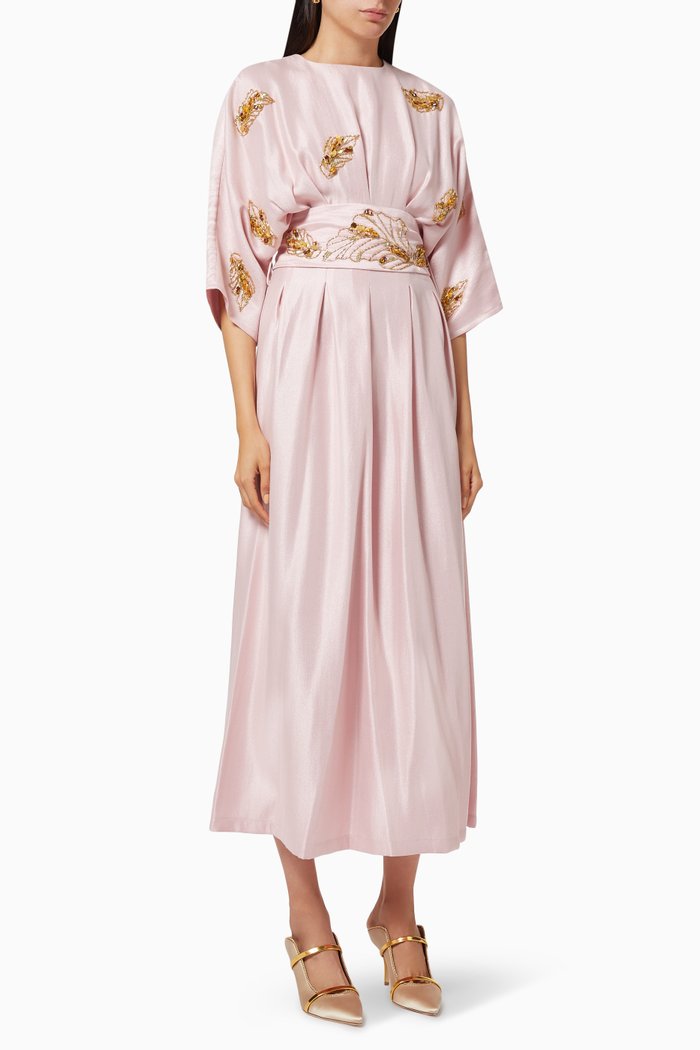

Shimmer Leaf Embellishment Dress, Pink