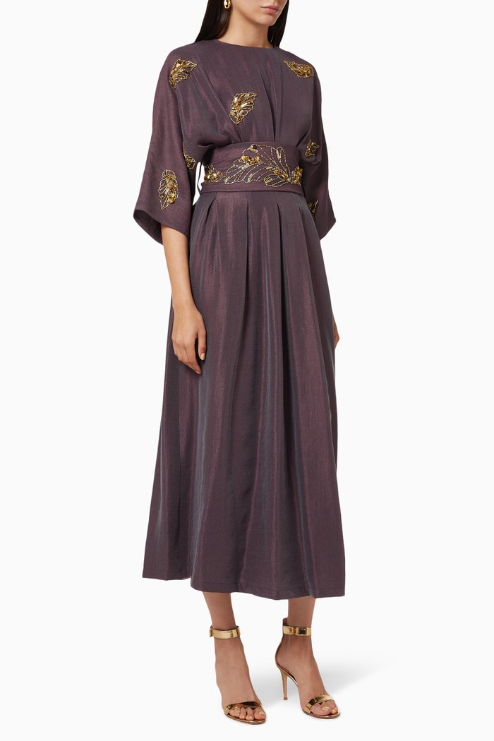 

Shimmer Leaf Embellishment Dress, Burgundy