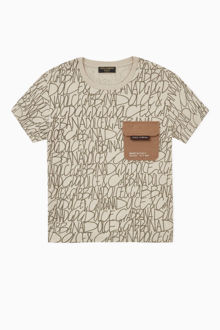 T-shirt with Cargo Pocket in DG-print Cotton Jersey, Neutral