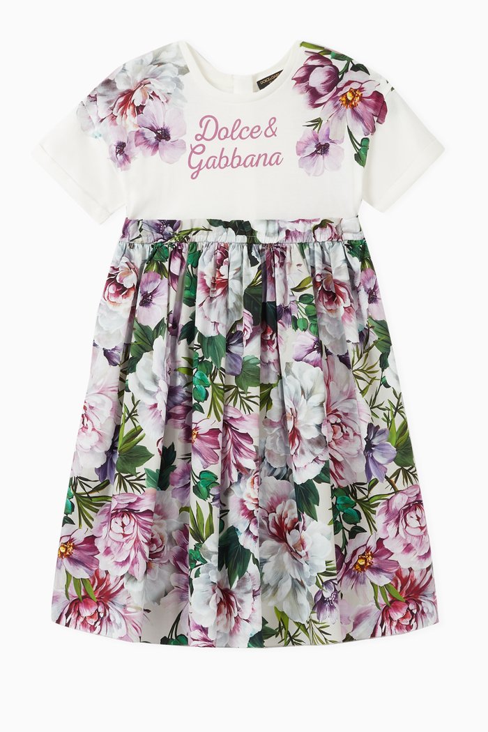 

Dress in Jersey and Floral Cotton Poplin, Purple