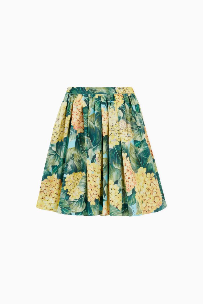 

Midi Circle Skirt in Hydrangea-print Cotton Poplin, Multicolour