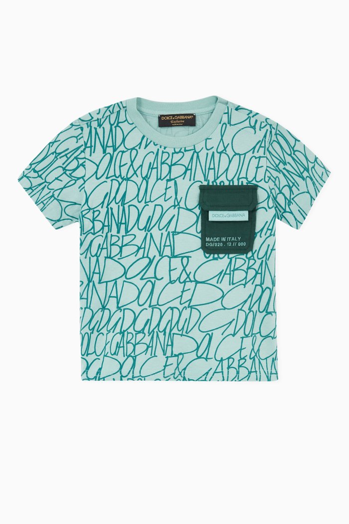 

T-shirt with Flannel Cargo Pocket in DG-print Cotton Jersey, Blue