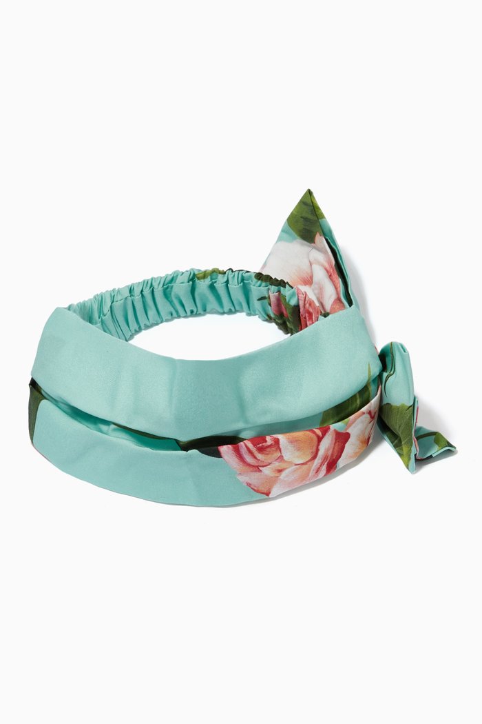 

Hairband in Floral Print Cotton Poplin, Blue