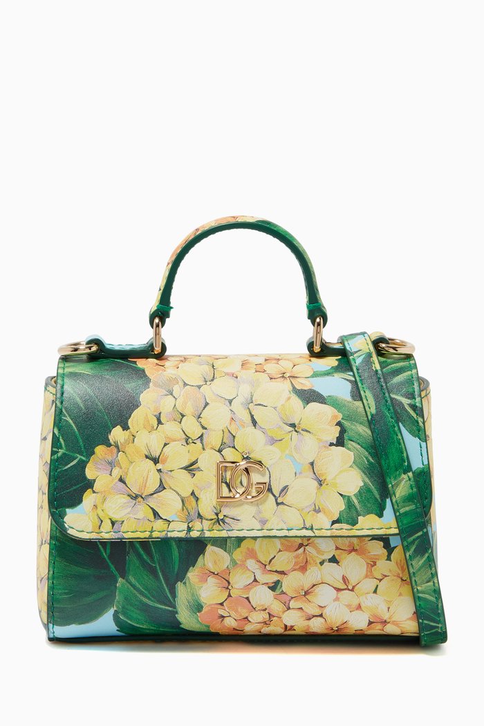 Handbag in Hydrangea-print calfskin, Multicolour