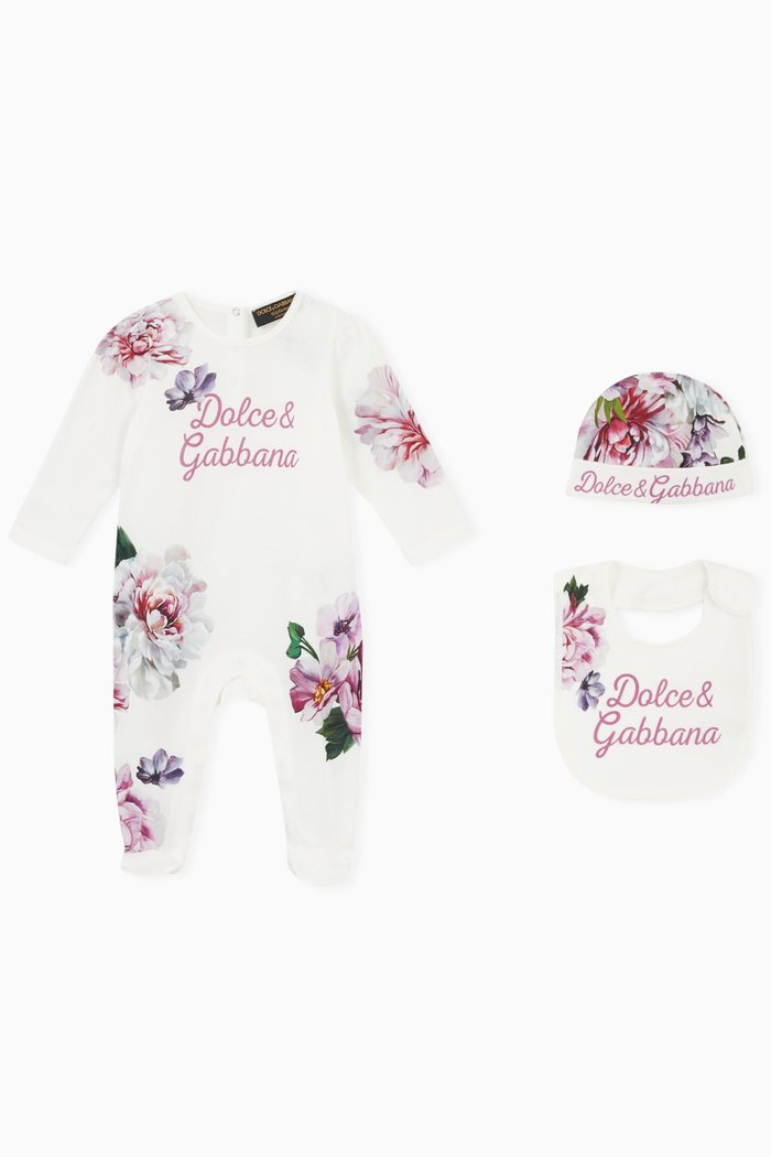 

3-piece Gift Set with Peony Print in Cotton Jersey, White