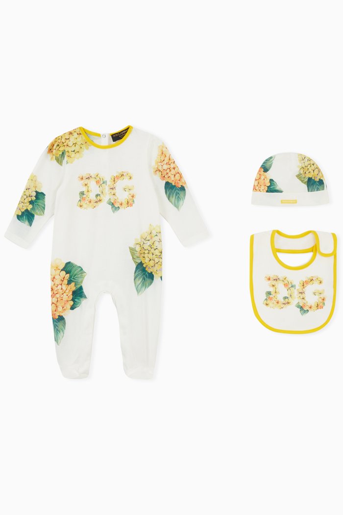 

3-piece Gift Set with Hydrangea Print in Cotton Jersey, White