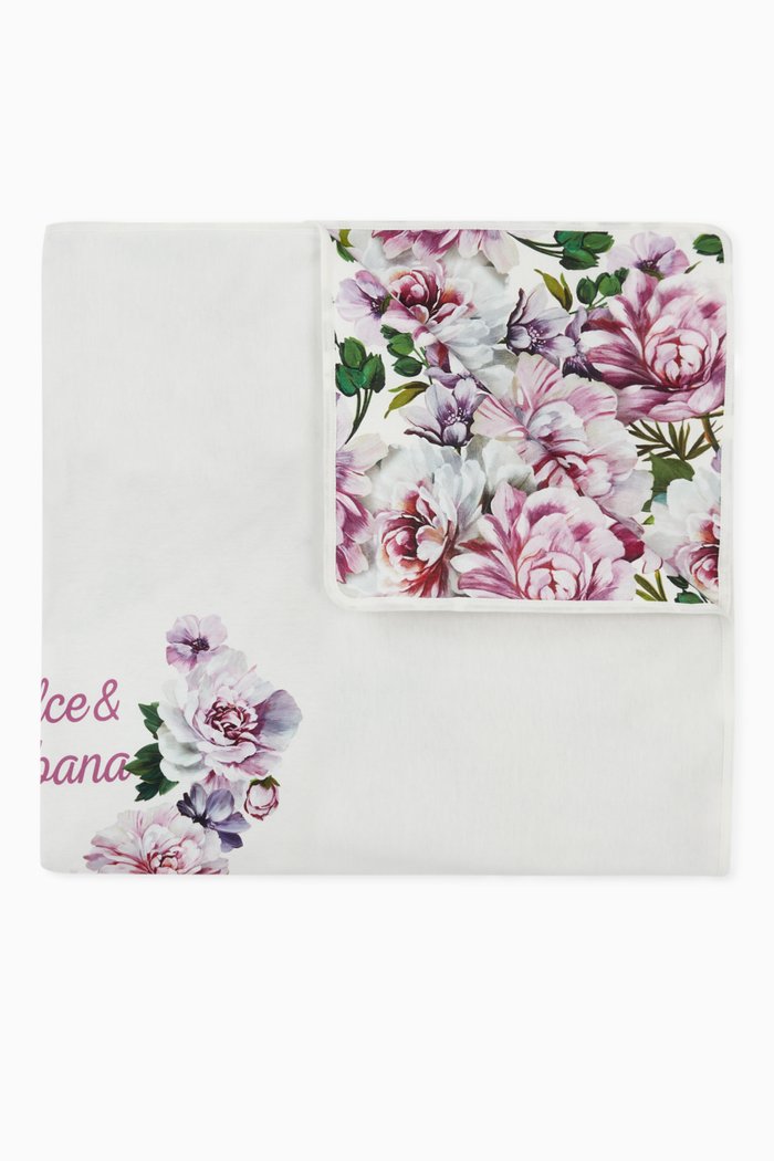 Reversible Blanket with Peony Print in Cotton Jersey, Purple
