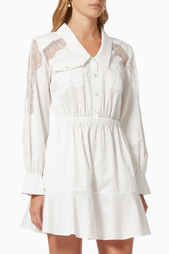 Lace Mini Shirt Dress in Organic Cotton, White