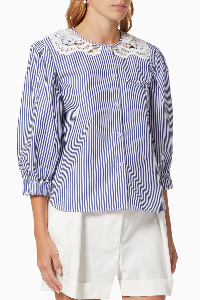 

Embroidered Stripe Top in Cotton, Multicolour