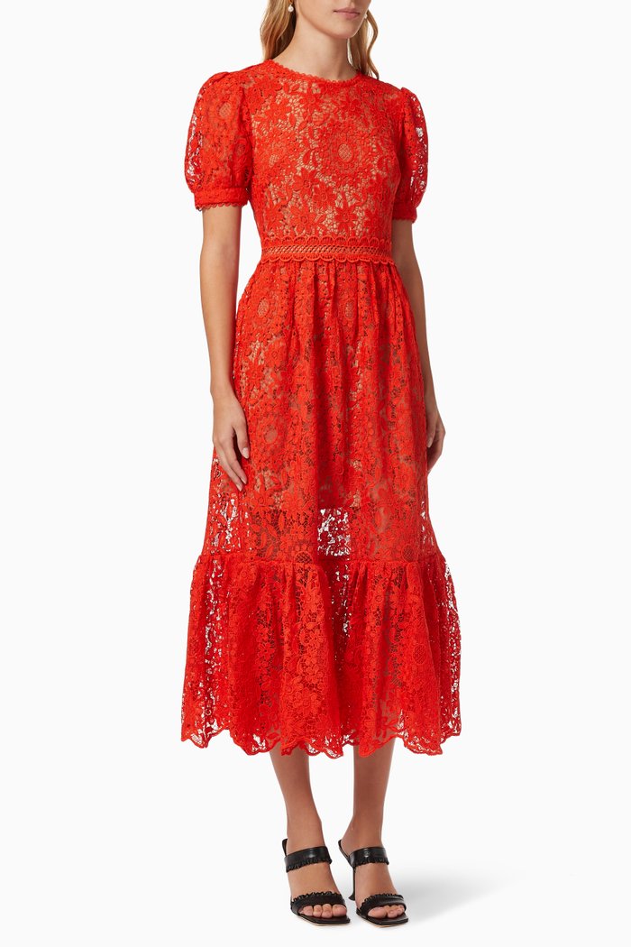 

Midi Dress in Guipure Lace, Red