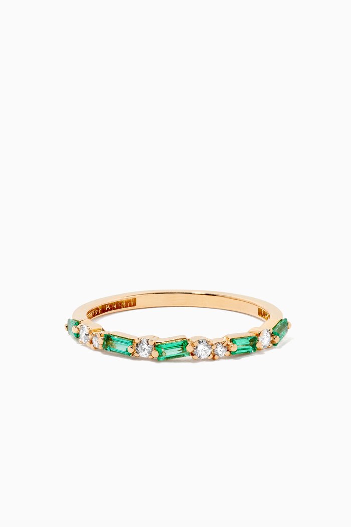 

Fireworks Emerald & Diamond Thin Half Band in 18kt Yellow Gold