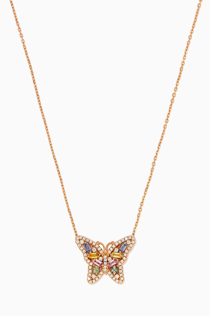 

Pastel Fireworks Small Butterfly Sapphire & Diamond Necklace in 18kt Rose Gold