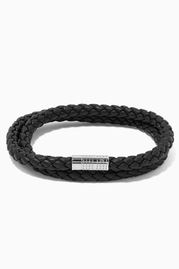 

Buster Braided Bracelet in Leather, Black