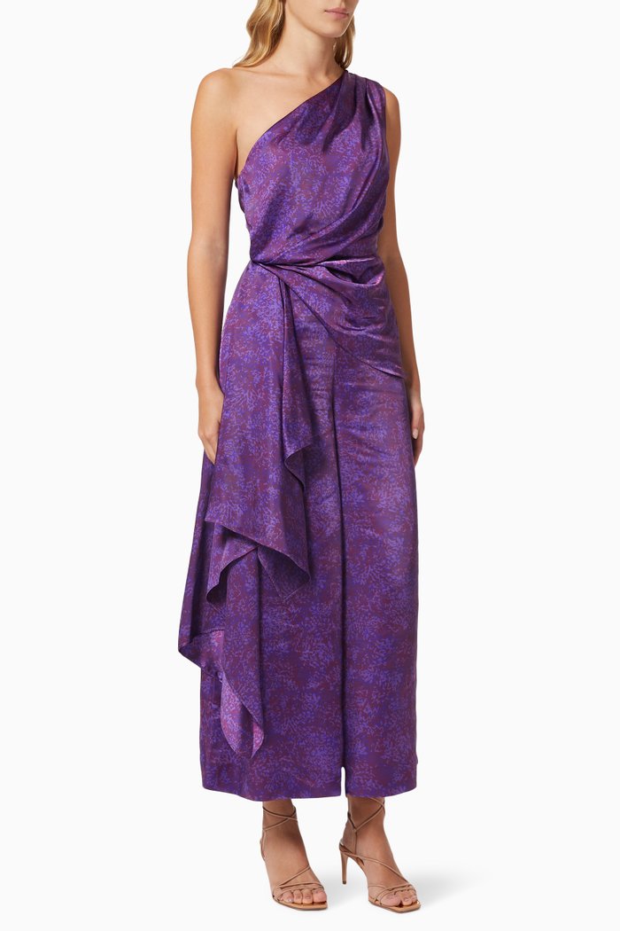 

Tonight One-shoulder Jumpsuit in Satin, Purple