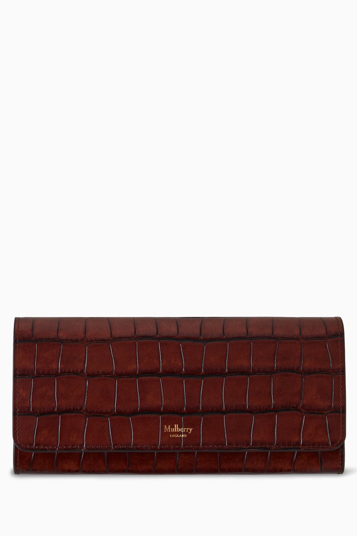

Continental Wallet in Vintage Croc-print Leather, Brown