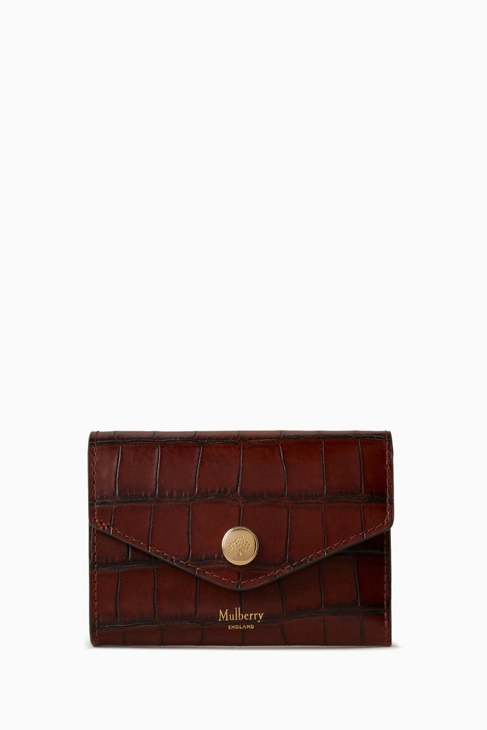 

Multi-card Wallet in Vintage Croc-print Leather, Brown