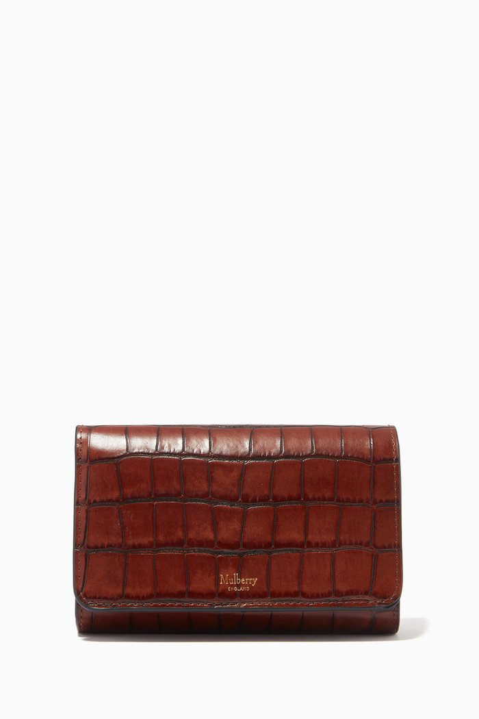 

Medium Continental French Purse in Vintage Croc-print Leather, Brown