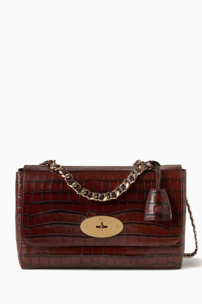 

Medium Lily Top Handle Bag in Vintage Croc-embossed Leather, Brown