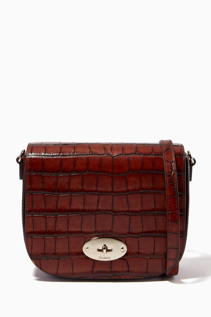 

Small Darley Satchel Bag in Vintage Croc-print Leather, Brown