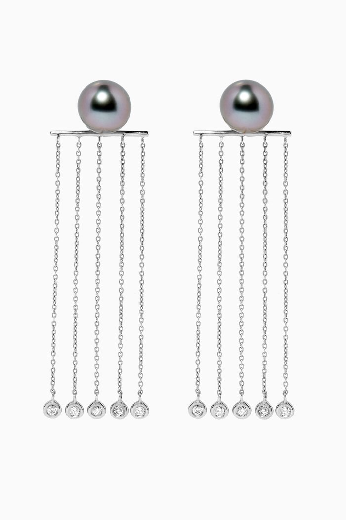 

Zoja Pearl Earrings with Diamond Drops in 18kt White Gold, Silver