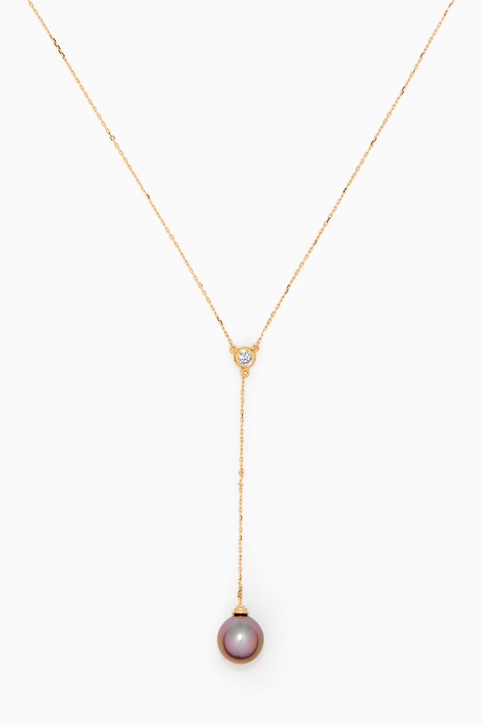 

Links of Love Pearl Tie Necklace with Diamond in 18kt Yellow Gold