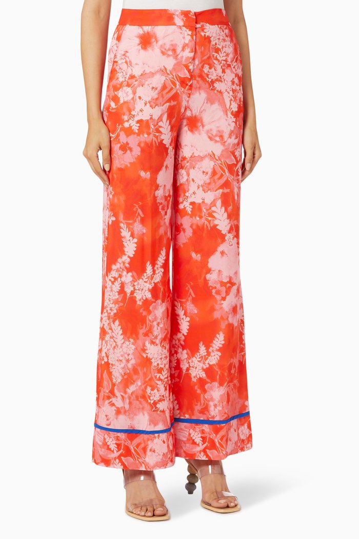 

Laurie Palazzo Trousers with Hibiscus Print, Red