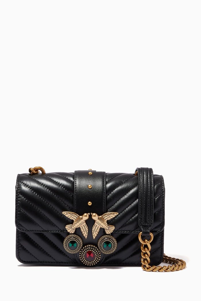 

Mini Love Icon V Quilted Crossbody Bag in Leather, Black