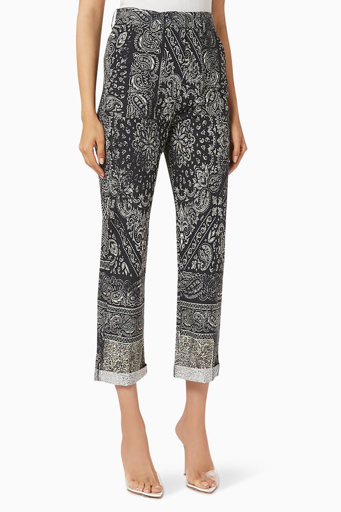 

Nuvolari Bandana Print Pants in Cotton, Black
