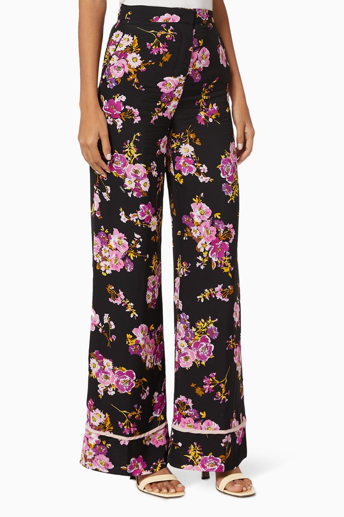 

Laurie Palazzo Pants with Hibiscus Print, Black