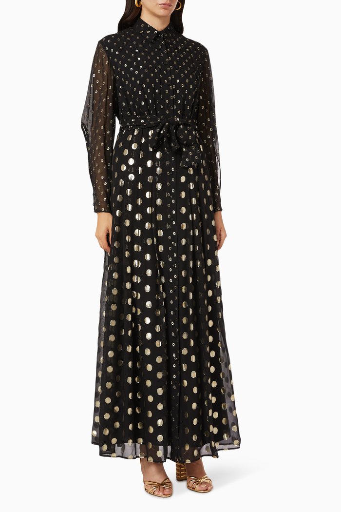 

Narcisa Chemisier Polka Dots Dress in Silk, Black