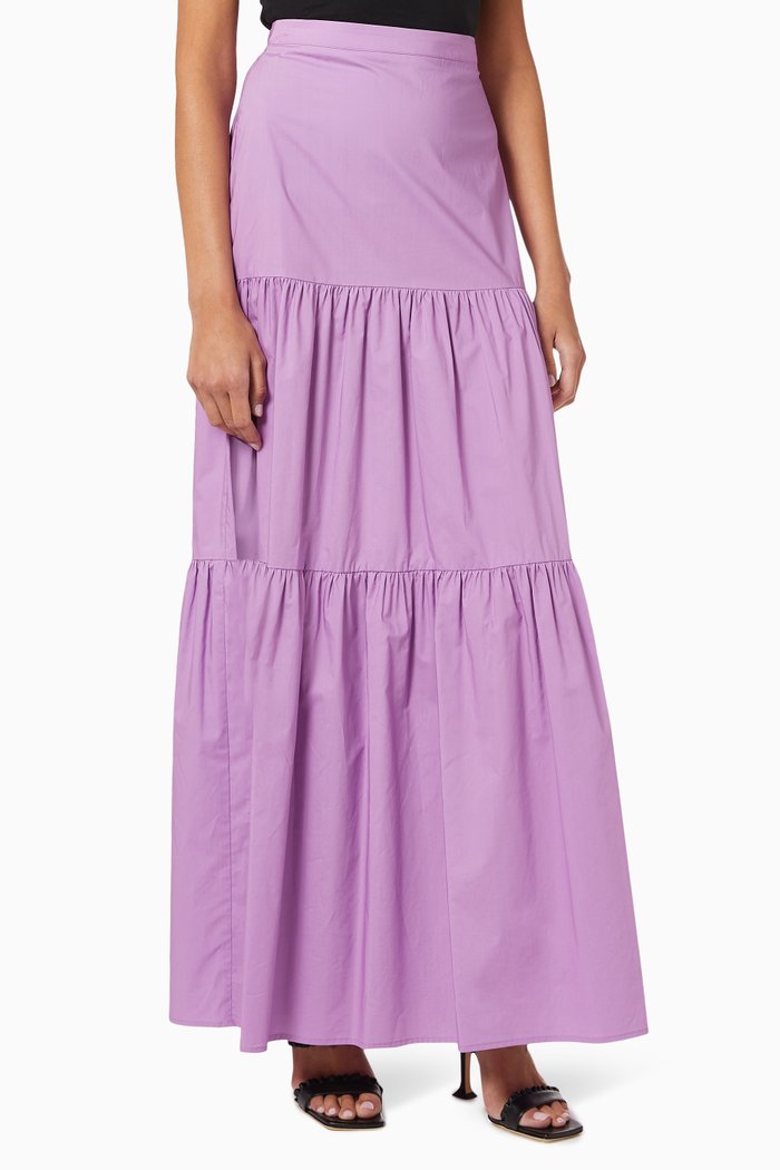 

Tiered Skirt in Cotton Poplin, Purple