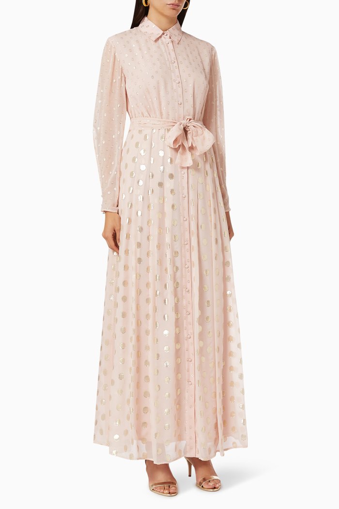 

Narcisa Chemisier Polka Dots Dress in Silk, Pink